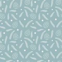 Naklejka premium Winter pattern with the contours of twigs and cones