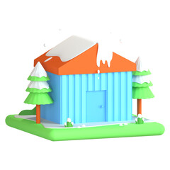 3d icon illustrations house in the snow