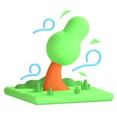 3d icon illustrations of a tree in wind weather