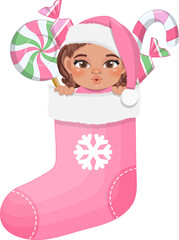 Baby's 1st Christmas stocking with cute baby girl in pastel color design