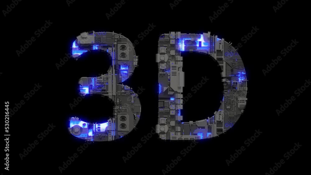 Poster metal scrap cyberpunk text 3d with electrical light and animated surface, isolated - loop video