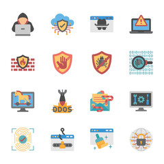 Network, computer and cyber security flat color icon set.