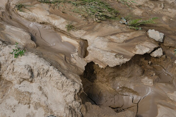 Erosion of clay soils. Soil leaching by rainfall.