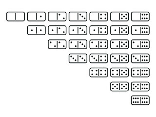 Domino Game. Set of domino bones. White pieces with black dots isolated on background. 
Vector illustration for game.