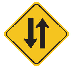 caution for two direction way traffic sign vector icon. Two way traffic sign.
