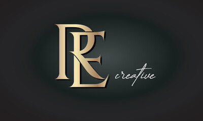 RE letters luxury jewellery fashion brand monogram, creative premium stylish golden logo icon