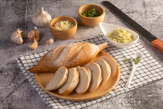 Garlic Bread Baguette and Ingredients