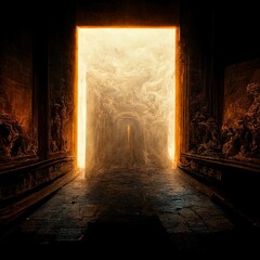 Portal into the abyss. Cinematic, Dramatic, 3-Dimensional, Angry. Surreal, fantasy, chaotic.