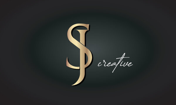 SJ Letters Luxury Jewellery Fashion Brand Monogram, Creative Premium Stylish Modern Golden Logo Icon