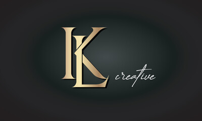 KL letters luxury jewellery fashion brand monogram, creative premium stylish golden logo icon