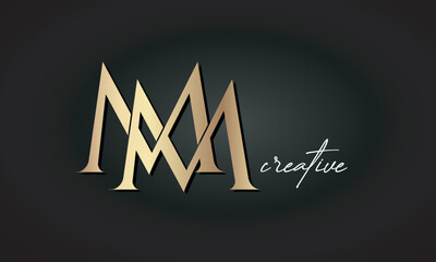 MM letters luxury jewellery fashion brand monogram, creative premium stylish golden logo icon