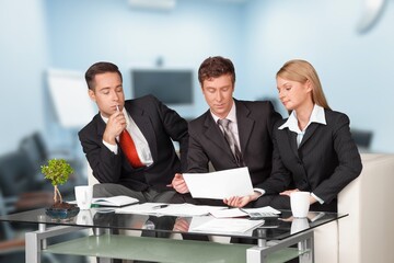 Ceo businessman leader with coworkers team at meeting. Businessgroup