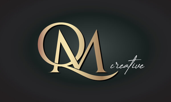 QM letters luxury jewellery fashion brand monogram, creative premium stylish golden logo icon