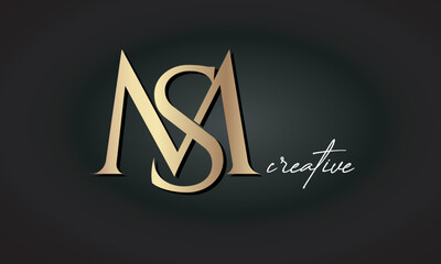 MS letters luxury jewellery fashion brand monogram, creative premium stylish golden logo icon