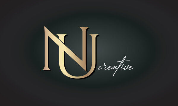 NU letters luxury jewellery fashion brand monogram, creative premium stylish golden logo icon