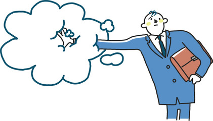 雲を掴んで困惑するビジネスパーソン　イラスト素材
