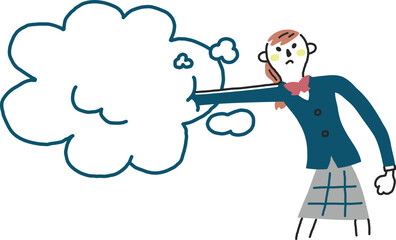 雲を掴んで困惑する女子学生　イラスト素材
