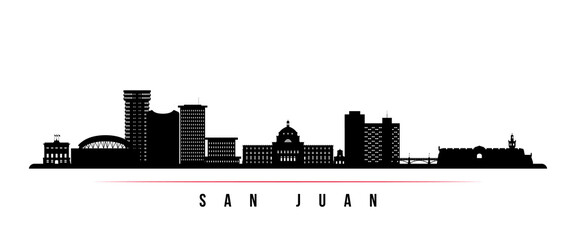 San Juan skyline horizontal banner. Black and white silhouette of San Juan, Puerto Rico. Vector template for your design.