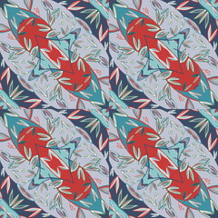 Creative leaves mosaic seamless pattern. Palm leaves tile. Botanical foliage endless wallpaper.