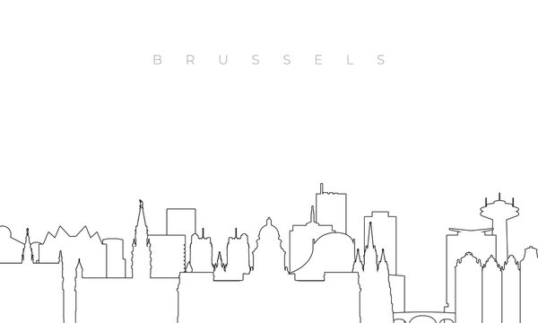 Outline Brussels skyline. Trendy template with Brussels buildings and landmarks in line style. Stock vector design.