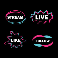 Set of stickers for a popular social network. Black - blue - pink sticker on white background. Vector illustration - obrazy, fototapety, plakaty