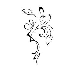 decorative element with a stylized twig with leaves and swirls. graphic decor