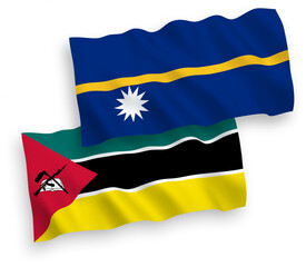 Flags of Republic of Mozambique and Republic of Nauru on a white background