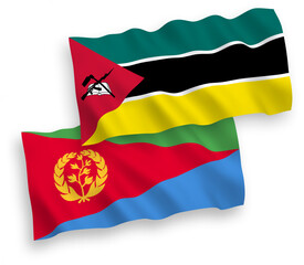 Flags of Republic of Mozambique and Eritrea on a white background