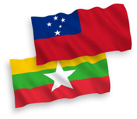 Flags of Independent State of Samoa and Myanmar on a white background