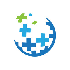 Globe of colorful cross pattern disintegrating into bits and pieces	