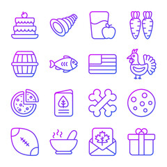 Thanksgiving day vector glyph icons set.  Modern glyph symbols. Collection of traditional holiday elements.