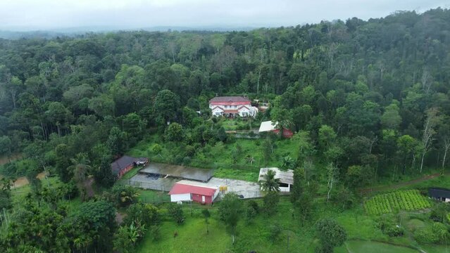 Sakleshpur, India 11th September 2022: 4k Drone shots of Sakleshpur amidst drizzling rains. Sakleshpura or Sakleshapura is a hill station town in Hassan district. Famous for spices plantations. 