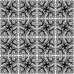 Fototapeta premium Swirl Seamless black and white pattern. Vintage oriental illustration. Geometric design elements. Repeat Motif. Curly decorative print for Wallpaper, fabric, furniture. Psychedelic style.
