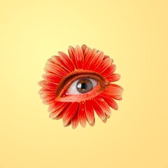 Fresh flower with an Eyeball in flower. Beauty, art, vision concept.