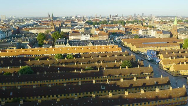 Nyboder Row House District, Aerial View over Copenhagen, Denmark at Sunrise