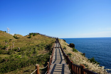Fototapeta na wymiar fine walkway at seaside cliff