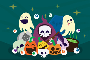 Halloween Funny Cartoon Hand Drawn Flat Illustration Background