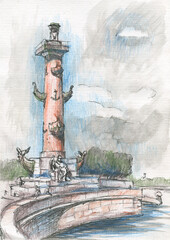 rostral column in st petersburg sketch - 530224630