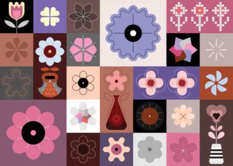 Zelfklevend Fotobehang Abstract vector naadloze achtergrond met inbegrip van meerdere geometrische stijl bloemen. Elk van de ontwerpelementen is op een afzonderlijke laag gemaakt en kan als een op zichzelf staande afbeelding worden gebruikt. ©  danjazzia