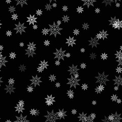 Naklejka na ściany i meble Xmas or New Year background with falling snowflakes isolated on black. Vector