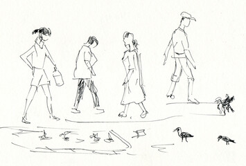 instant sketch, walking people