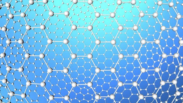 Science Molecular White Hexagon Atom Model Structure under blue light background. Concept image of vaccine development, regenerative and advanced medicine. 3D illustration CG.