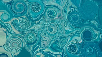 Abstract blue and turquoise color liquid marble swirl texture background or wallpaper.