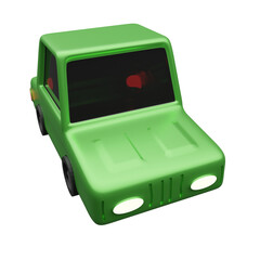 3d rendered green low poly animation car front top view