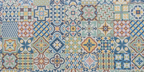 Azulejos tile wallpaper Portuguese Mosaic desoration Watercolor artwork tiles antique ceramics...