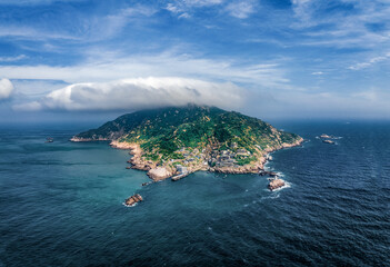 Aerial photography of Dongji Island, Dongji Islands, Zhoushan City, Zhejiang Province, China (panorama, panoramic view of residential areas, island scenery)