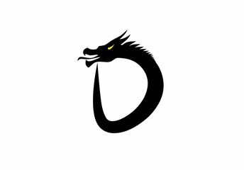 initial letter d dragon simple logo isolated on white background - obrazy, fototapety, plakaty