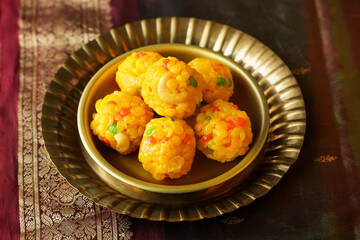 Motichoor Ladoo Rava Laddu Kesar besan boondi laddu Semolina Indian sweet dish mithai Diwali Dussehra Holi Ram Navmi Ganesh chaturthi Durga Pooja festival dessert snack Kerala Mumbai India Sri Lanka