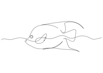 Continuous line drawing of fish with the ocean. Minimalism art.