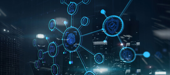 Fingerprint Cyber Security Data Protection concept. Biometric identification fingerprint scanner